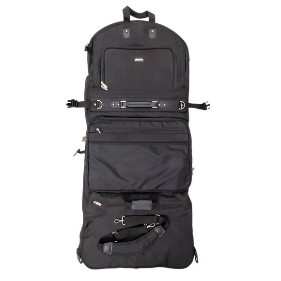 WallyBags Tri-Fold Garment Bag Shoulder Strap Multiple Accessory Pockets Black - Picture 1 of 16